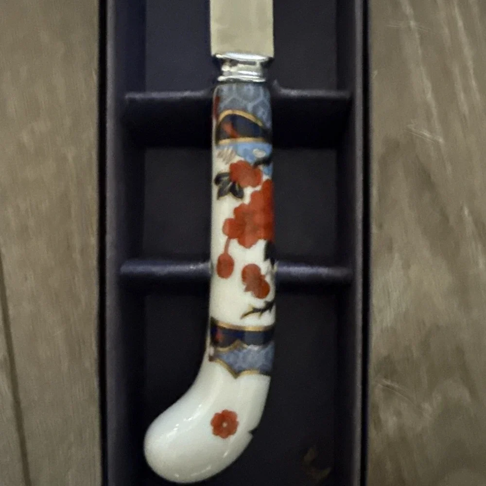 Vtg Prill Sheffield England Stainless Steel Cake Knife With Floral Ceramic Handl